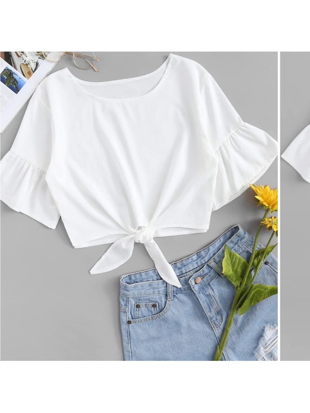 Shein Tie-Front White Women's Crop Top